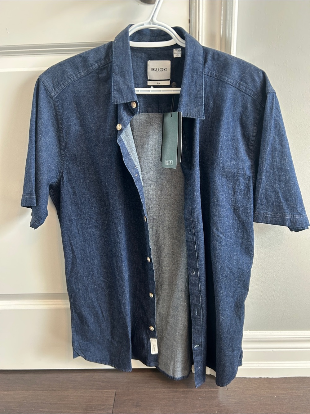 ONLY & SONS Short Sleeve Denim Button-Up Shirt - Dark Blue
